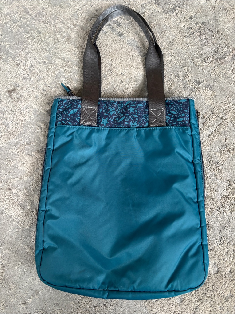 Chala Teal Patterned Tote with Navy Accent - Picture 4 of 5